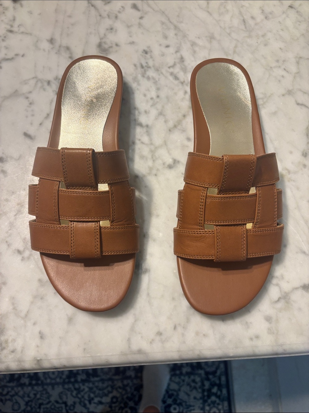 Vionic Glendora Brown Woven Leather Slide Sandals